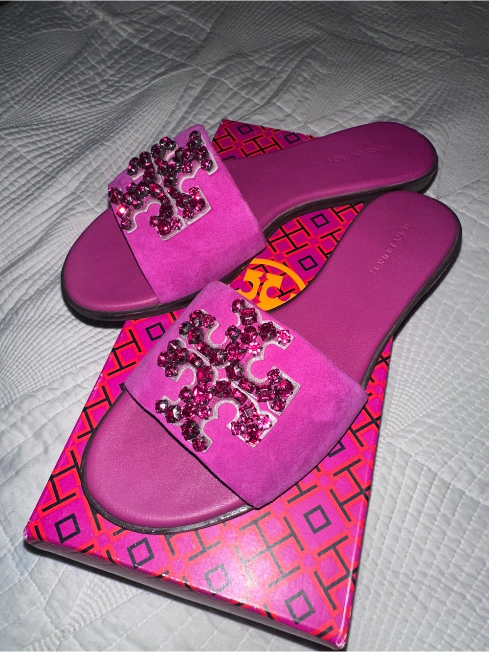 Tory Burch Everly Slide - Royal Suede - Prickly Pear